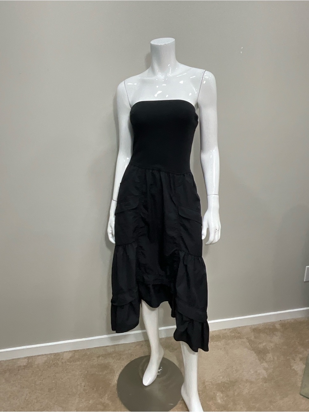 ANTHROPOLOGIE Daily Practice Strapless Drop Waist Tiered Midi Dress XS - Picture 3 of 7